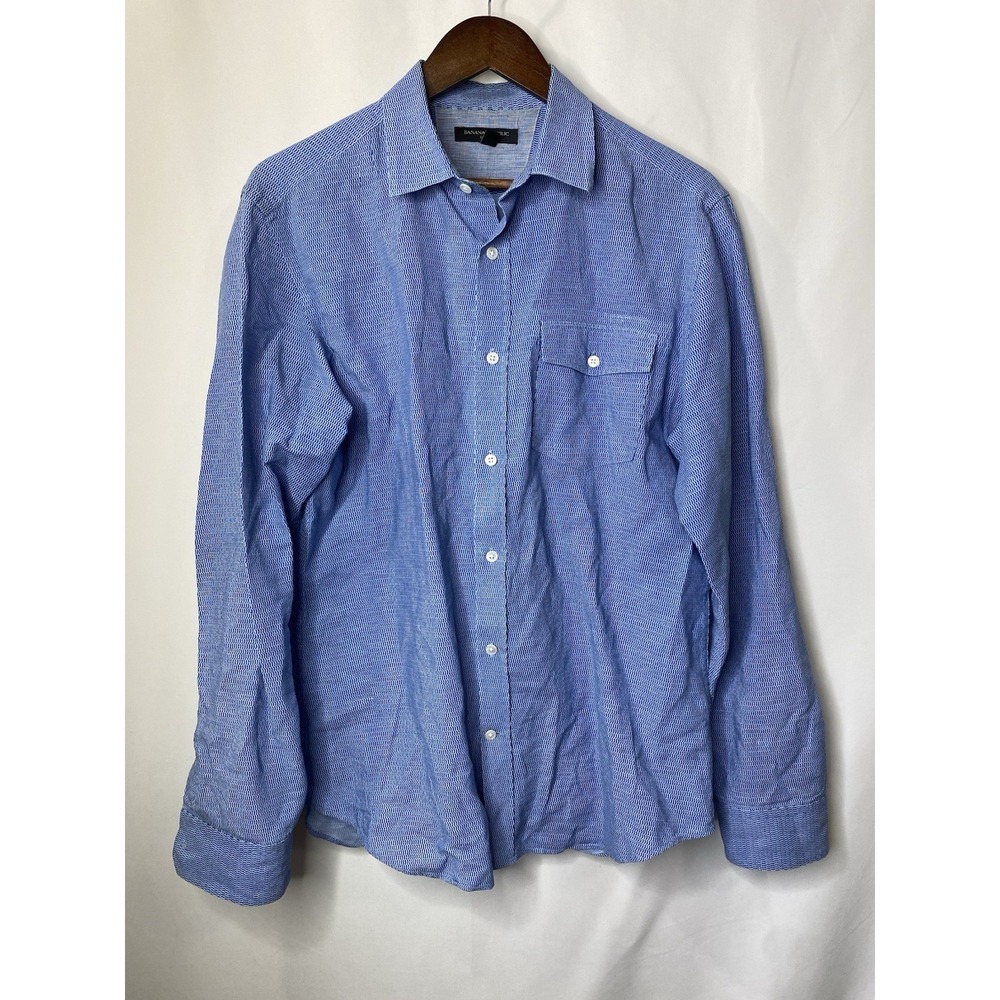 Banana Republic Men's Linen Cotton Shirt Size Medium‎ Button Up Blue Career Wear